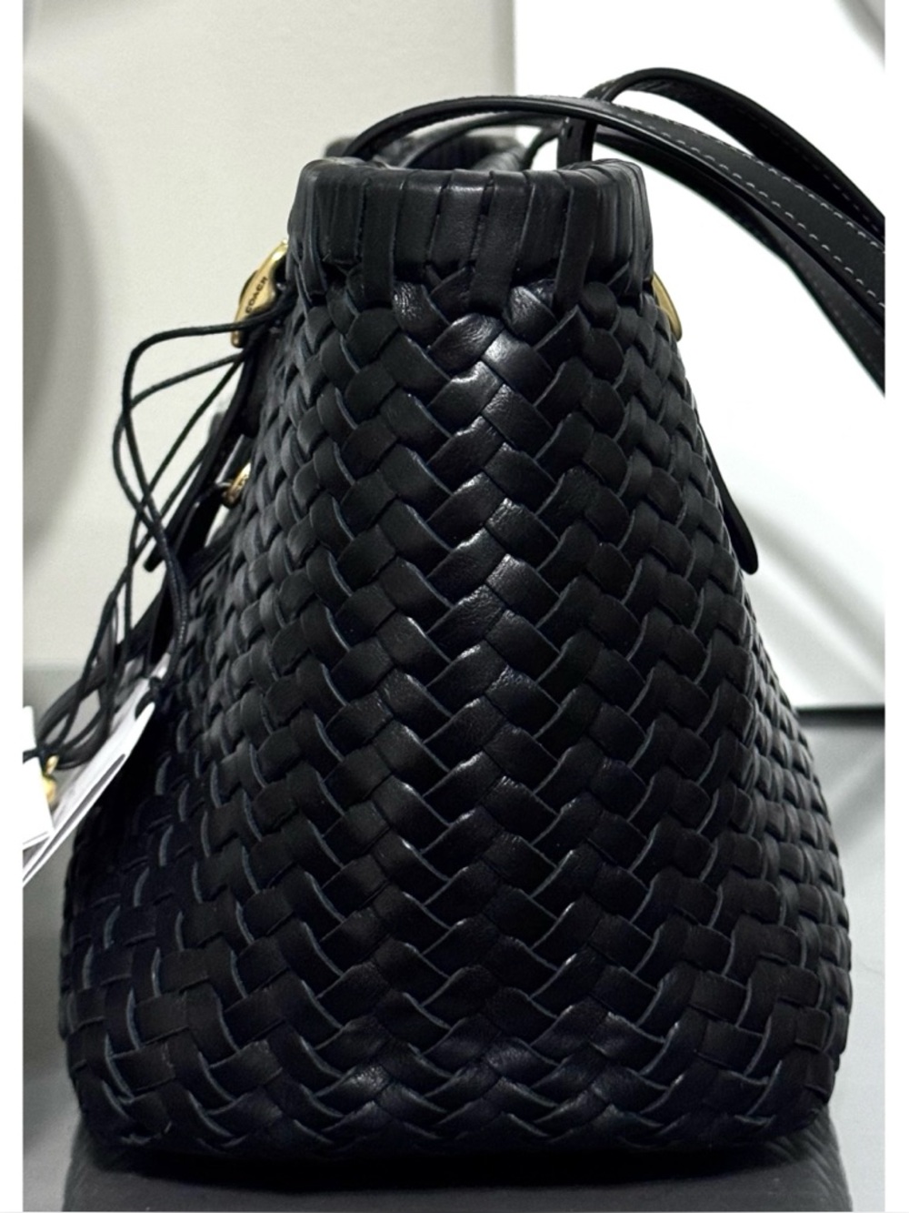 COACH Woven Leather Swing Tote Bag, BLACK/ GOLD - Picture 4 of 11